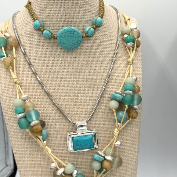Chico's Costume Jewelry Lot Faux Turquoise Beaded Necklaces Layering Pieces - Picture 2 of 16